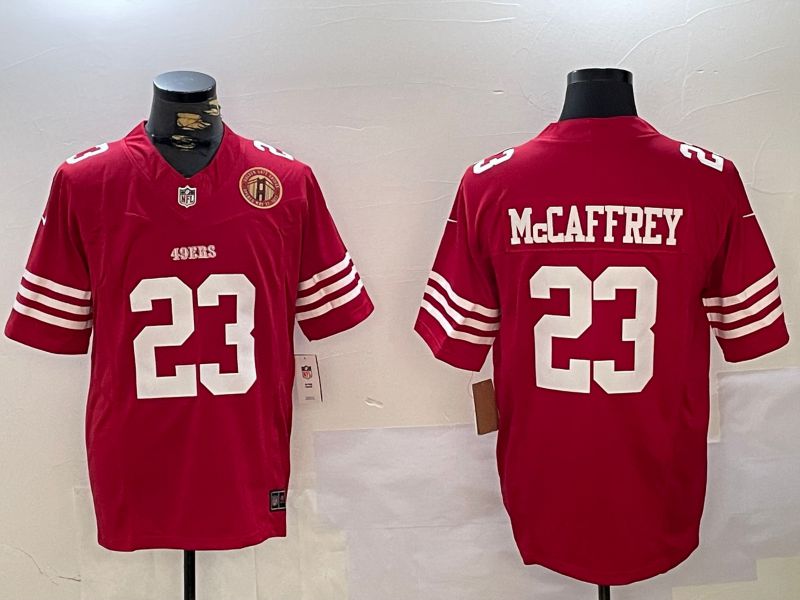 Men San Francisco 49ers 23 Mccaffrey Red Three generations 2024 Nike Vapor Limited NFL Jersey style 7